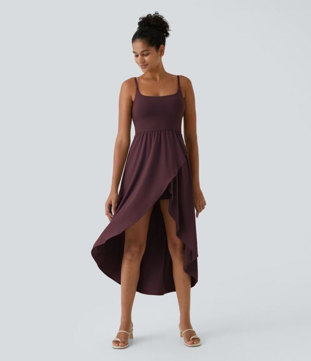 Halara Breezeful Asymmetric Crossover Midi Dress XL Burgundy Flowy Pocket  $70